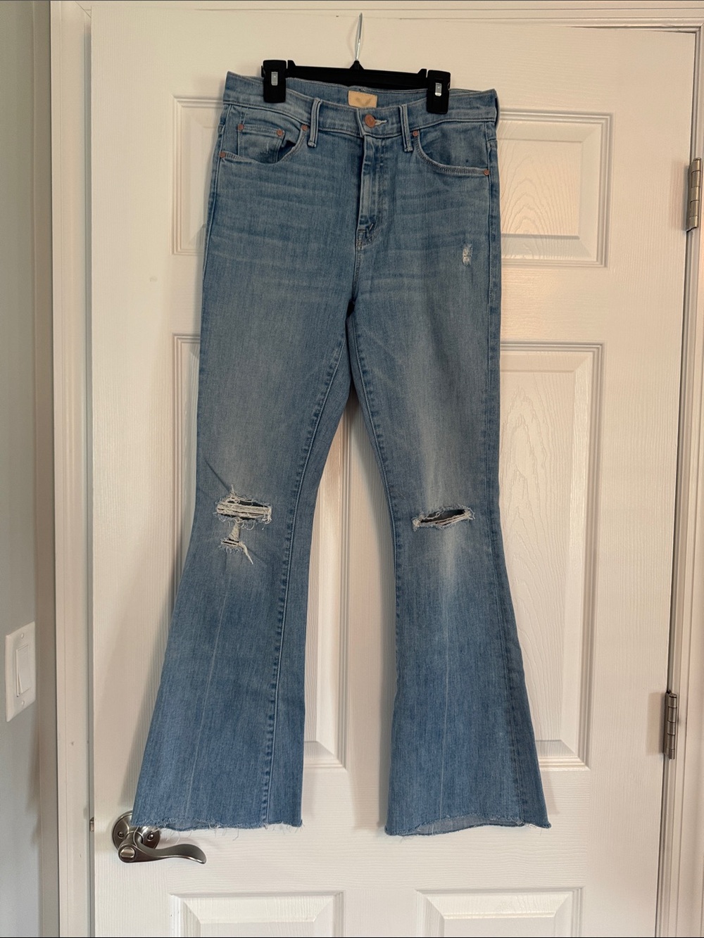 MOTHER Light Blue Distressed Flare Jeans